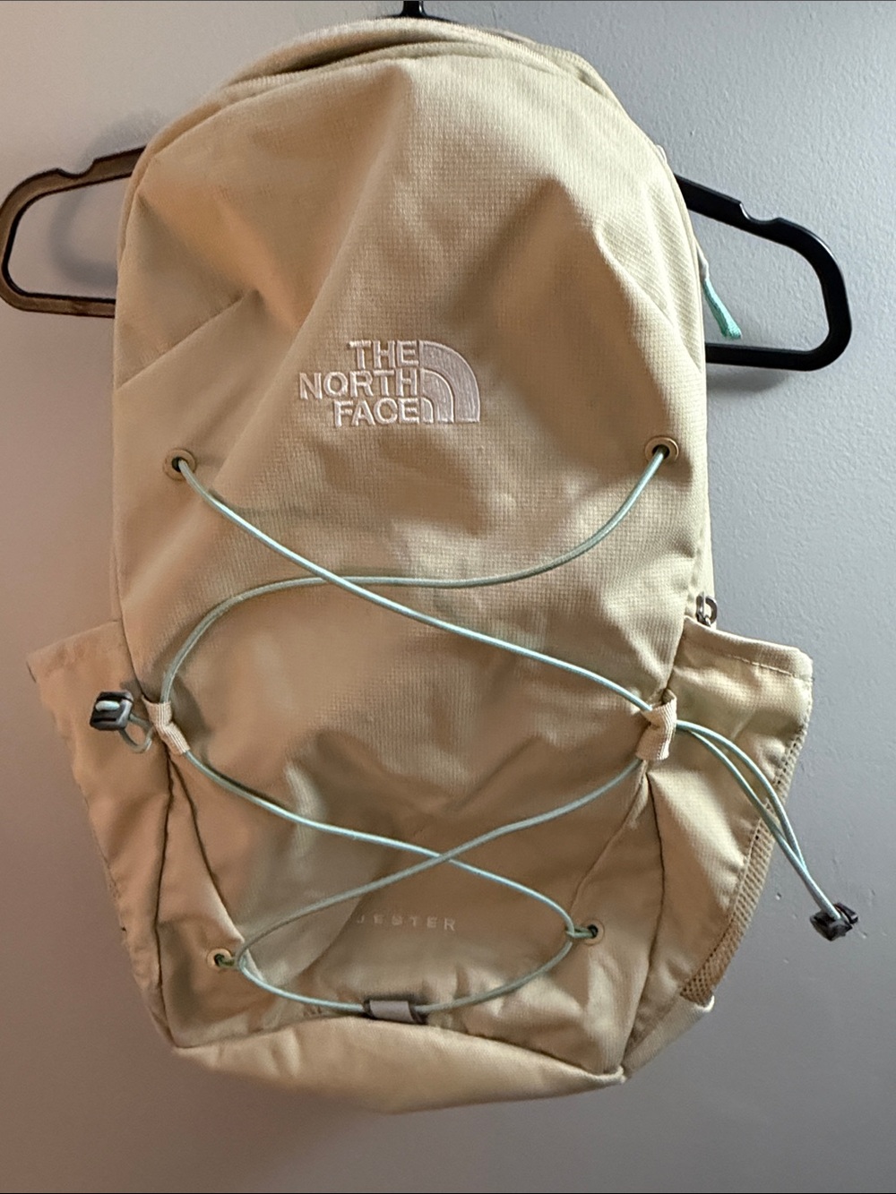 The North Face Cream Backpack with Mint Bungee Cord - Picture 3 of 9